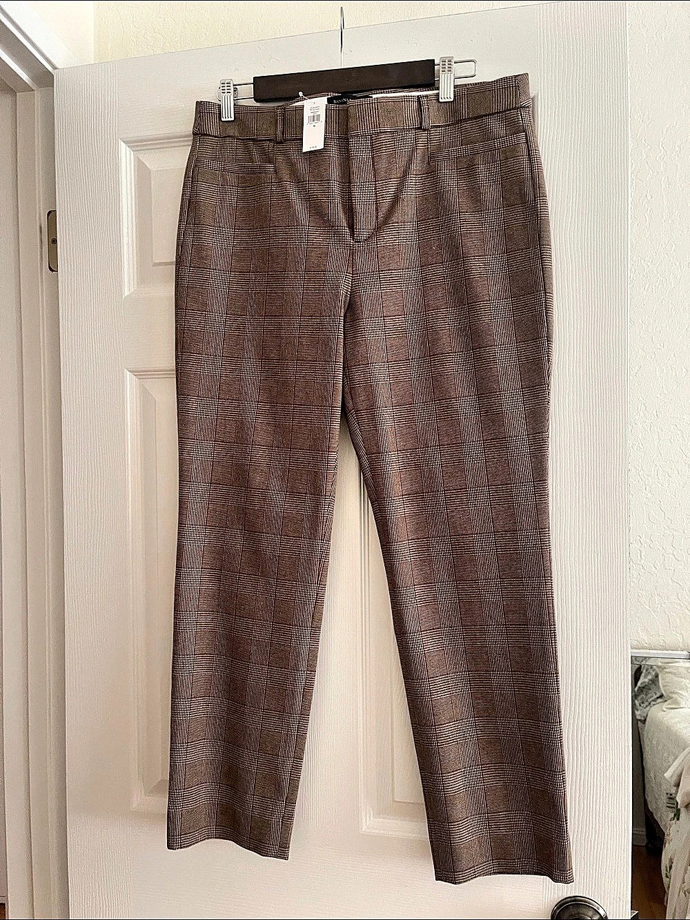 Banana Republic Avery Straight-Fit Plaid Ankle Pant Brown Trousers